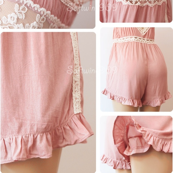 Last☝️ Pink Lace Vtg Open Back Sweet CUTE Romper - Picture 4 of 8